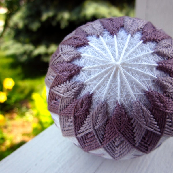 CLEARANCE - home decor decorative ball - hand embroidered - japanese temari thread ball - antique lavender - hostess gift - decorating idea