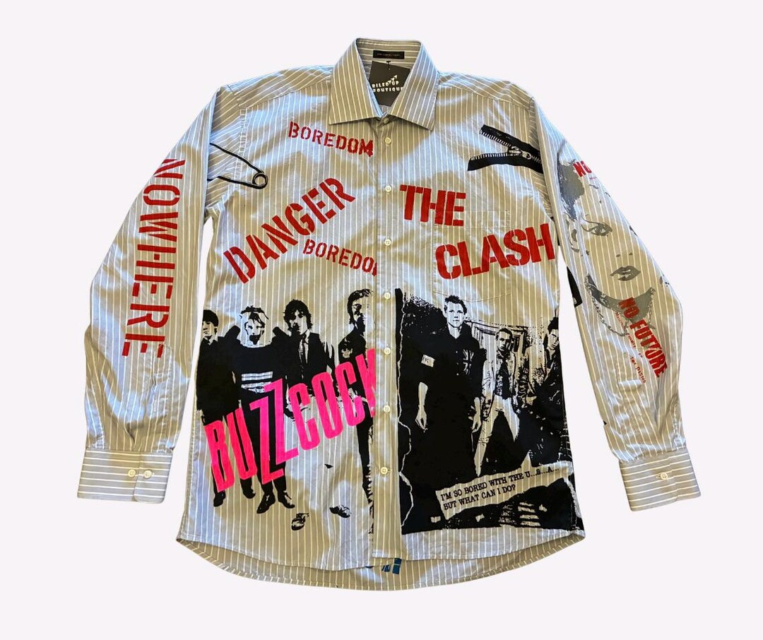Pcycled Punk Button up Shirt – Hand Silk Screened Shirt – Men’s Large ...