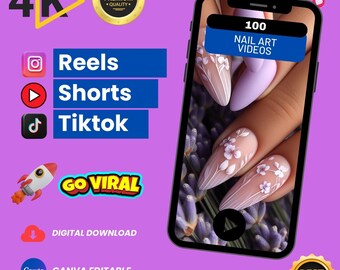 100 Nail Art Videos: HD/4K Gel Polish Designs for TikTok, Reels (Digital Download)