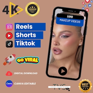 100 skönhetsvideor: Hudvård, smink, glamour - Canva-redigerbar (nedladdning direkt)