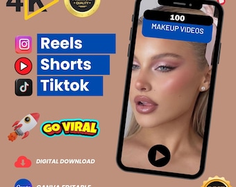 100 Beauty Tutorial Videos: Skincare, Makeup, Glam - Canva Editable (Instant Download)
