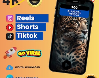 100 AI Animal Videos | 4K Wildlife Clips for Reels, TikTok (Digital Download)