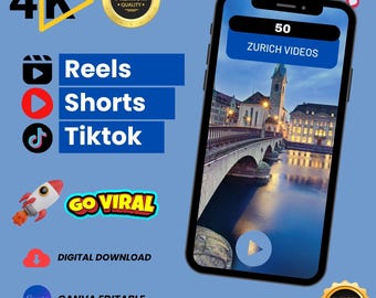 50 Zurich HD/4K Videos – Swiss Alps, Lake Views (Digital Download)