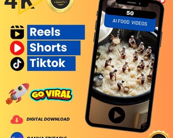 50 AI Food Miniature Videos – HD/4K ASMR Cooking Clips (Digital Download)