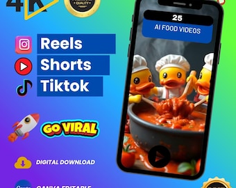 Vídeos de culinária com IA – Conteúdo culinário em HD/4K para TikTok e Reels (Download digital)