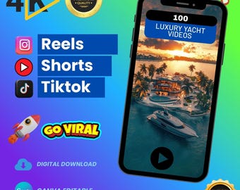 100 Luxury Yacht Video Clips | 4K Reels, TikTok, Shorts (Digital Download)