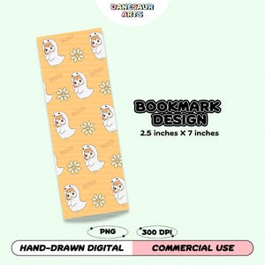 Kawaii Ghost Boo Daisy Halloween Bookmark Design PNG Cute Simple Bookish Printable Bookmark Design For Small Business Owners Commercial Use