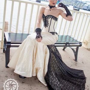 Mermaid Wedding Dress Goth Bridal Gown Unique Gothic Corset Steampunk Couture Dark Dance Custom to Order Petite to Plus Size image 2