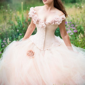 Pink Fairy Wedding Dress Blush Ball Gown Off the Shoulder Unique Corset Alternative Tulle Skirt Fantasy Petite to Plus Size Custom image 1