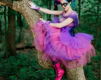 Cheshire Cat Cosplay Tulle Skirt Alice In Wonderland Fairy Costume Pink Purple Petticoat Fairytale SKIRT ONLY Custom Petite Plus size