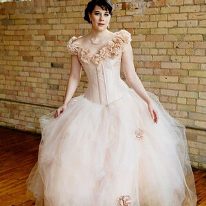 SAMPLE SALE Blush Wedding Dress Pink Fantasy Ball Gown Whimsical Fairy Tulle Skirt Corset Dress Size Medium Dress 12-16 image 2