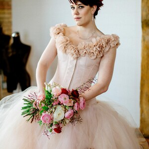 SAMPLE SALE Blush Wedding Dress Pink Fantasy Ball Gown Whimsical Fairy Tulle Skirt Corset Dress Size Medium Dress 12-16 image 3