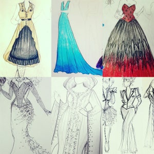 Custom Wedding Dress Design Fashion Sketch or Custom Cosplay Fashion Illustration for Steampunk Gothic Clothing image 1
