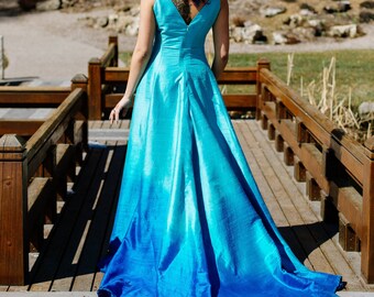 Tropical Sea Gown Beach Wedding Dress Unique Wedding Blue Ombre Wedding Dress Custom Petite Plus Size