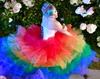 Rainbow Tulle Skirt Petticoat Ballgown Pride LGBTQ Prom Wedding Gay Fashion Rainbow Fluff - SKIRT ONLY Custom to your Size