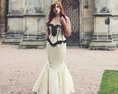 Mermaid Wedding Dress Goth Bridal Gown Unique Gothic Corset Steampunk Couture Dark Dance Custom to Order Petite to Plus Size