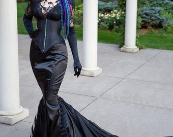 Goth Queen Mermaid Gown Black Fetish Alternative Wedding Dress BDSM Drag Corset Morticia Addams Costume - Custom to Order