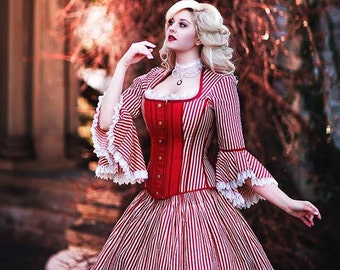 Red Victorian Wedding Dress Alternative Mrs Lovett Cosplay Goth Tim Burton Costume Striped Steampunk Gothic Gown Custom to Order