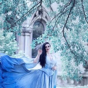 Fantasy Wedding Dress Elven Medieval Gown Blue Ombre Fairy Costume Renaissance Outfit with Custom Corset Locally Made to Order