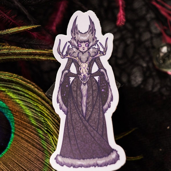 Elegant Bat Girl Viking Goth Halloween Sticker Spooky Core Gothic Gown Large 1.5inches X 3 inches