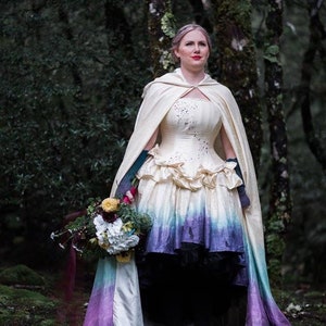 Fairytale Ombre Wedding Cape Silk Hooded Bridal Cloak Renaissance Fairy Unique Cover Up Custom to Order image 4