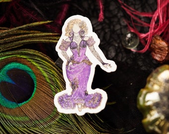 Fashion Sticker Purple Mermaid Gown Decorative Scrap Book 2 by 3 inch sticker Plus Size Sketch