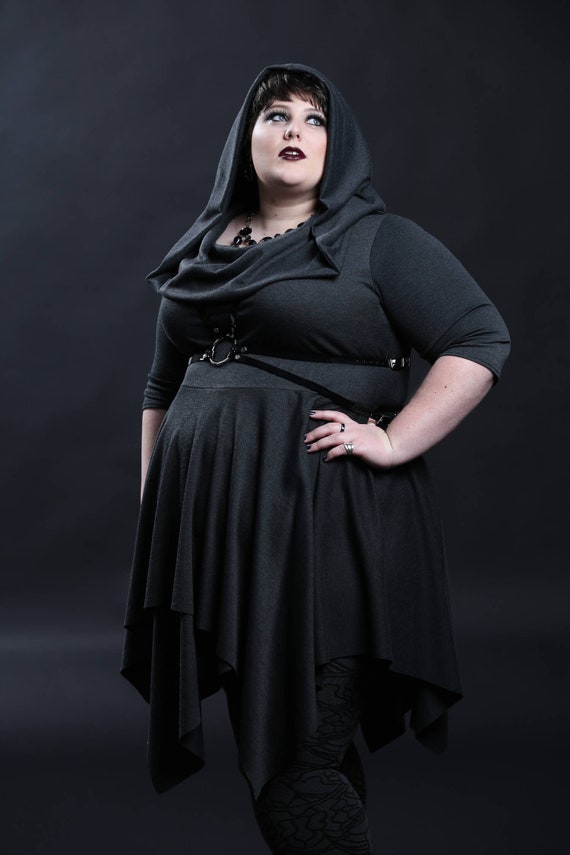Hooded Goth Dress Gothic Cowl Hood Cyberpunk Women Alternative Clothing  Handkerchief Hem Petite to Plus Size Custom to Order 