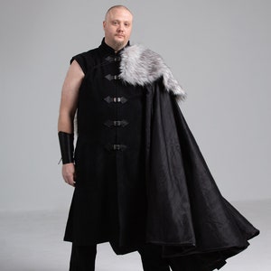 Viking Mantle Faux Fur and Silk Cape Costume Grey and Black Renissance Game of Thrones Cosplay Halloween Custom to Order Custom Color image 2