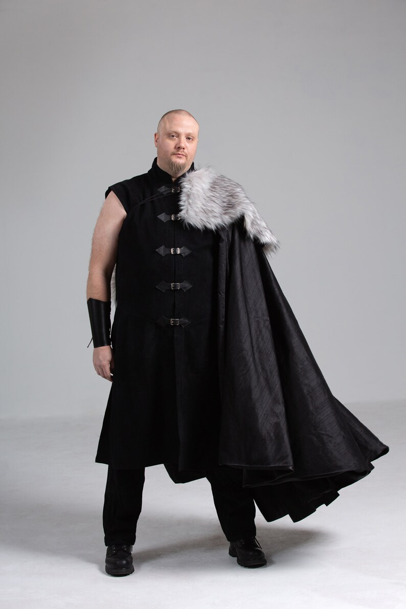 Viking Mantle Faux Fur and Silk Cape Costume Grey and Black Renissance Game of Thrones Cosplay Halloween Custom to Order Custom Color image 2