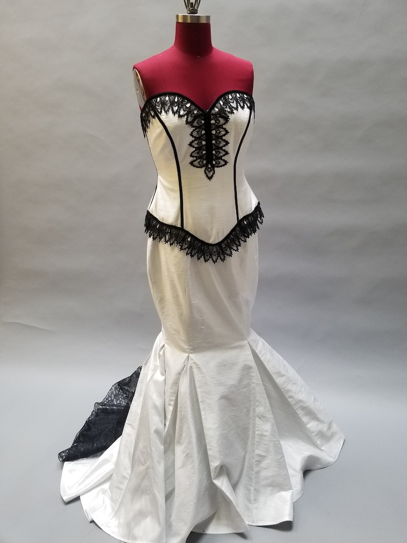 Mermaid Wedding Dress Goth Bridal Gown Unique Gothic Corset Steampunk Couture Dark Dance Custom to Order Petite to Plus Size image 7