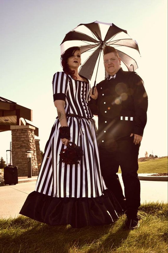 Tim Burton Gothic Wedding Dress Jack Skellington Black Stripe Victorian Steampunk Costume Corset Dress Night Circus Dress Etsy Israel