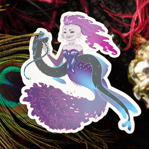 Goth Mermaid Sticker Eel Ursula Witchy Deep Sea  Oilslick Mohawk Punk Merfolk Large 3.5 inches X 3.5 inches