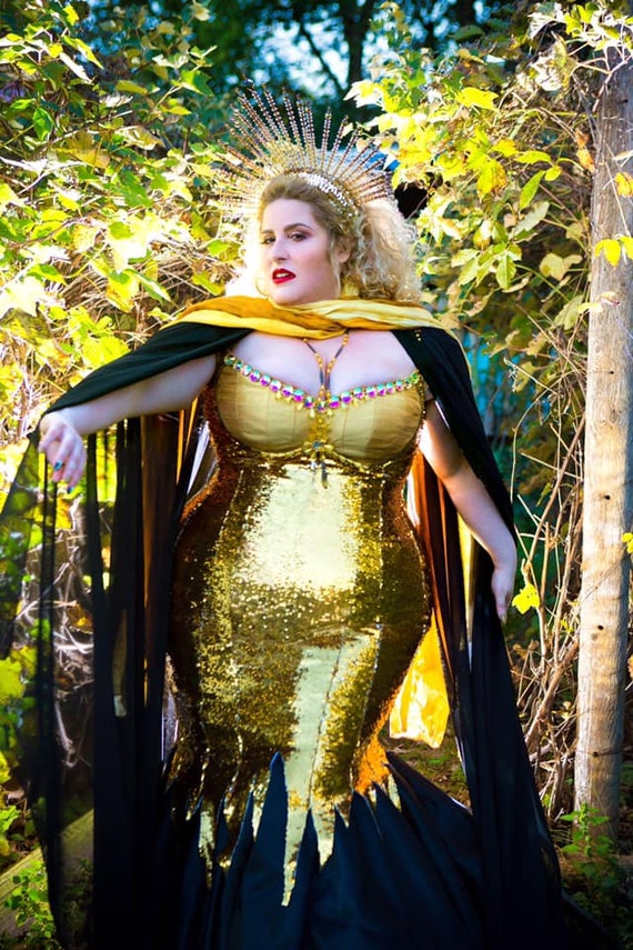 Sun Goddess Gold Sequin Glam Dress Sparkle Burlesque Drag Queen Gown Corset  Cape Dress Custom to Order - Etsy