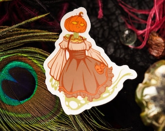Cute Pumpkin Girl Halloween Clear Sticker Spooky Core Gothic Lolita Large 3.5 inches X 3.5 inches