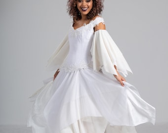 Fae Fairy Aysmertrical Short Wedding Dress Elvin Costume Alternative Gown Woodland Masquerade Corset Top Custom to Order