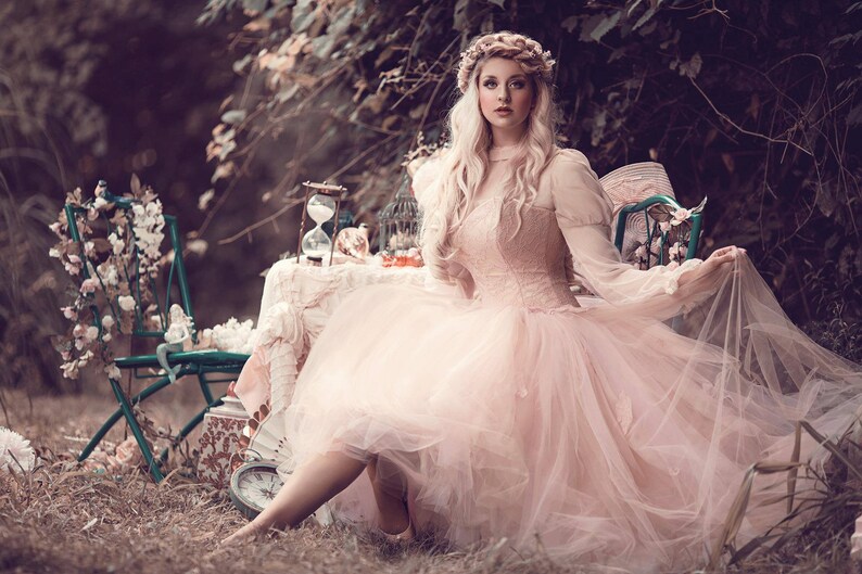 High Low Blush Wedding Dress Pink Tulle Skirt Fairy Corset Etsy