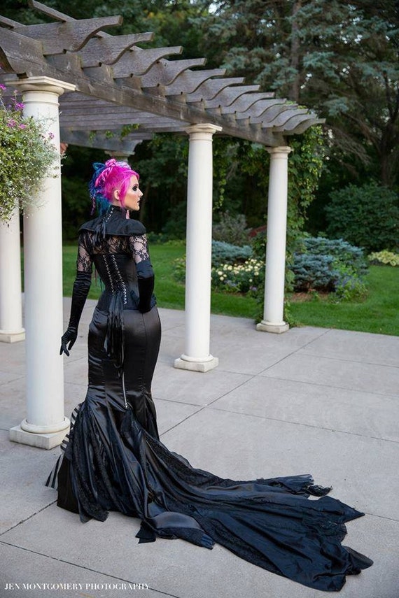 Goth Queen Mermaid Gown Black Fetish Alternative Wedding Dress BDSM Drag Corset  Morticia Addams Costume Custom to Order -  Canada