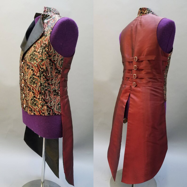 Goth Steampunk Vest with Tails Mens Waistcoat Peacock Vest Etsy