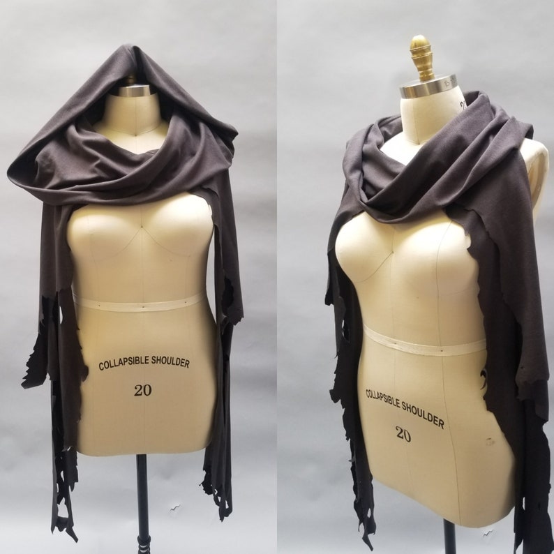 Distressed Cyberpunk Hooded Scarf Urban Streetwear Grey Cowl Hood Menswear Unisex Cybergoth Dark Punk Hooded Scarf Custom to Order