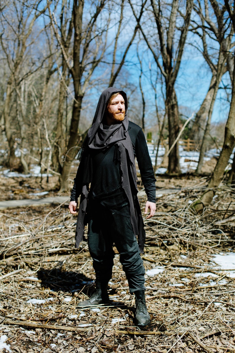 Distressed Cyberpunk Hooded Scarf Urban Streetwear Grey Cowl Hood Menswear Unisex Cybergoth Dark Punk Hooded Scarf Custom to Order