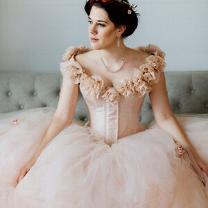 SAMPLE SALE Blush Wedding Dress Pink Fantasy Ball Gown Whimsical Fairy Tulle Skirt Corset Dress Size Medium Dress 12-16 image 10