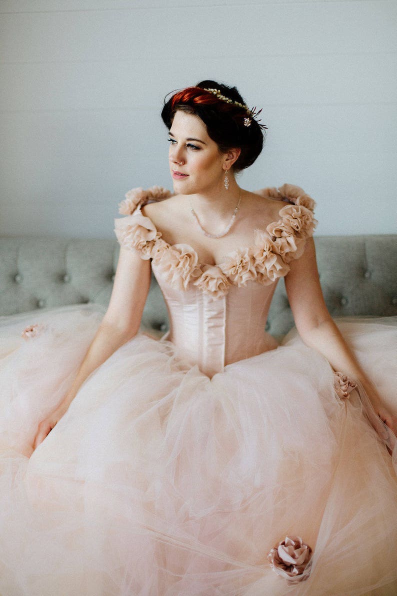 SAMPLE SALE Blush Wedding Dress Pink Fantasy Ball Gown Whimsical Fairy Tulle Skirt Corset Dress Size Medium Dress 12-16 image 10