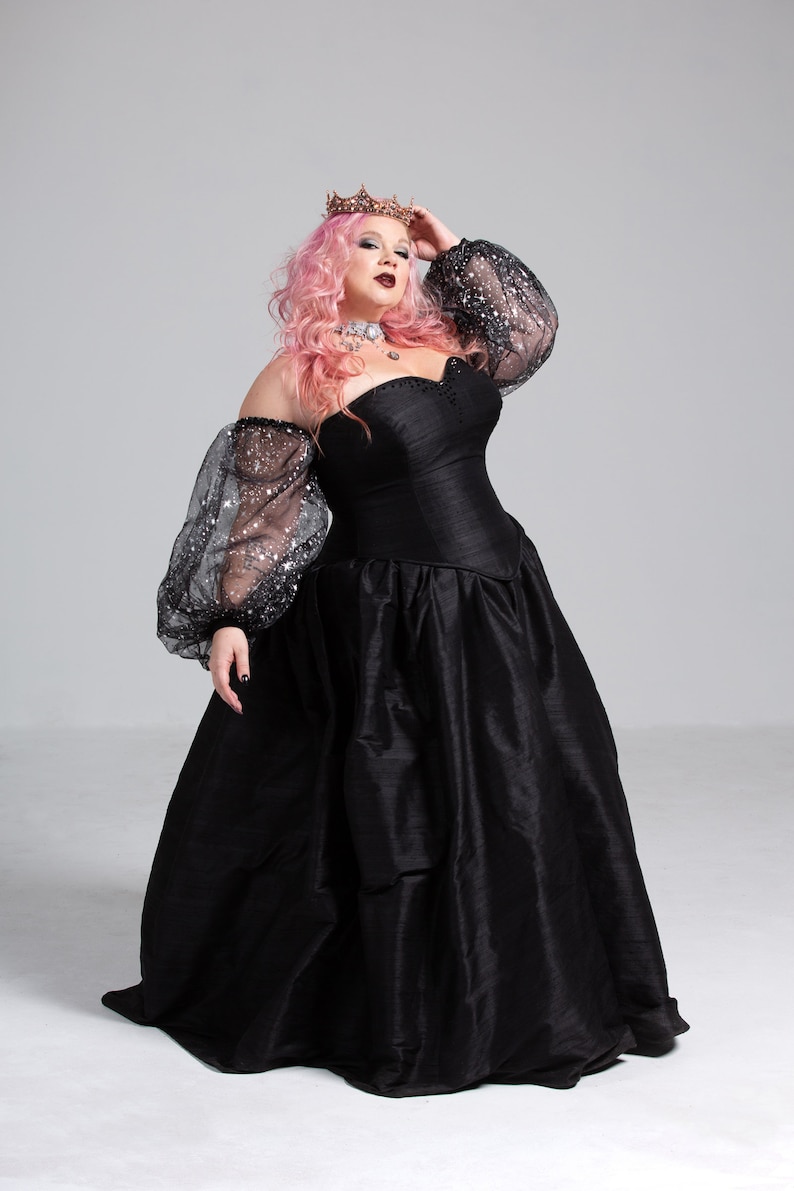 Gothic Black Princess Wedding Dress Fae Queen Mab Plus Size Alternative Gown Dark Masquerade Ensemble Custom to Order Add on Pieces image 7