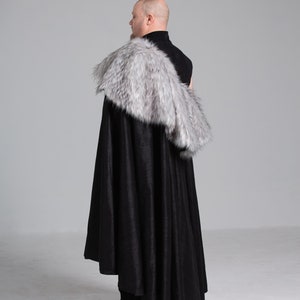 Viking Mantle Faux Fur and Silk Cape Costume Grey and Black Renissance Game of Thrones Cosplay Halloween Custom to Order Custom Color image 6