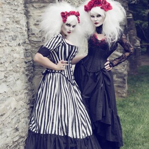 Tim Burton Gothic Wedding Dress Jack Skellington Black Stripe Victorian Steampunk Costume Corset Dress Night Circus Dress image 4