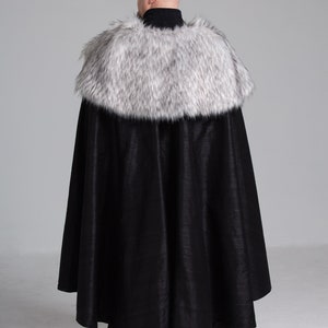 Viking Mantle Faux Fur and Silk Cape Costume Grey and Black Renissance Game of Thrones Cosplay Halloween Custom to Order Custom Color image 3