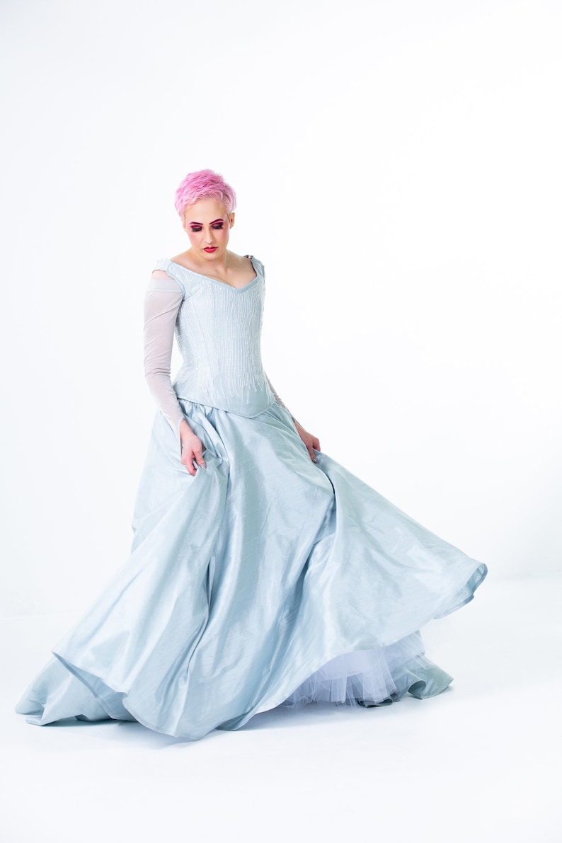 Winter Queen Wedding Dress Ice Wedding Corseted Bridal Gown in Pale Blue Custom to Order Petite to Plus image 2