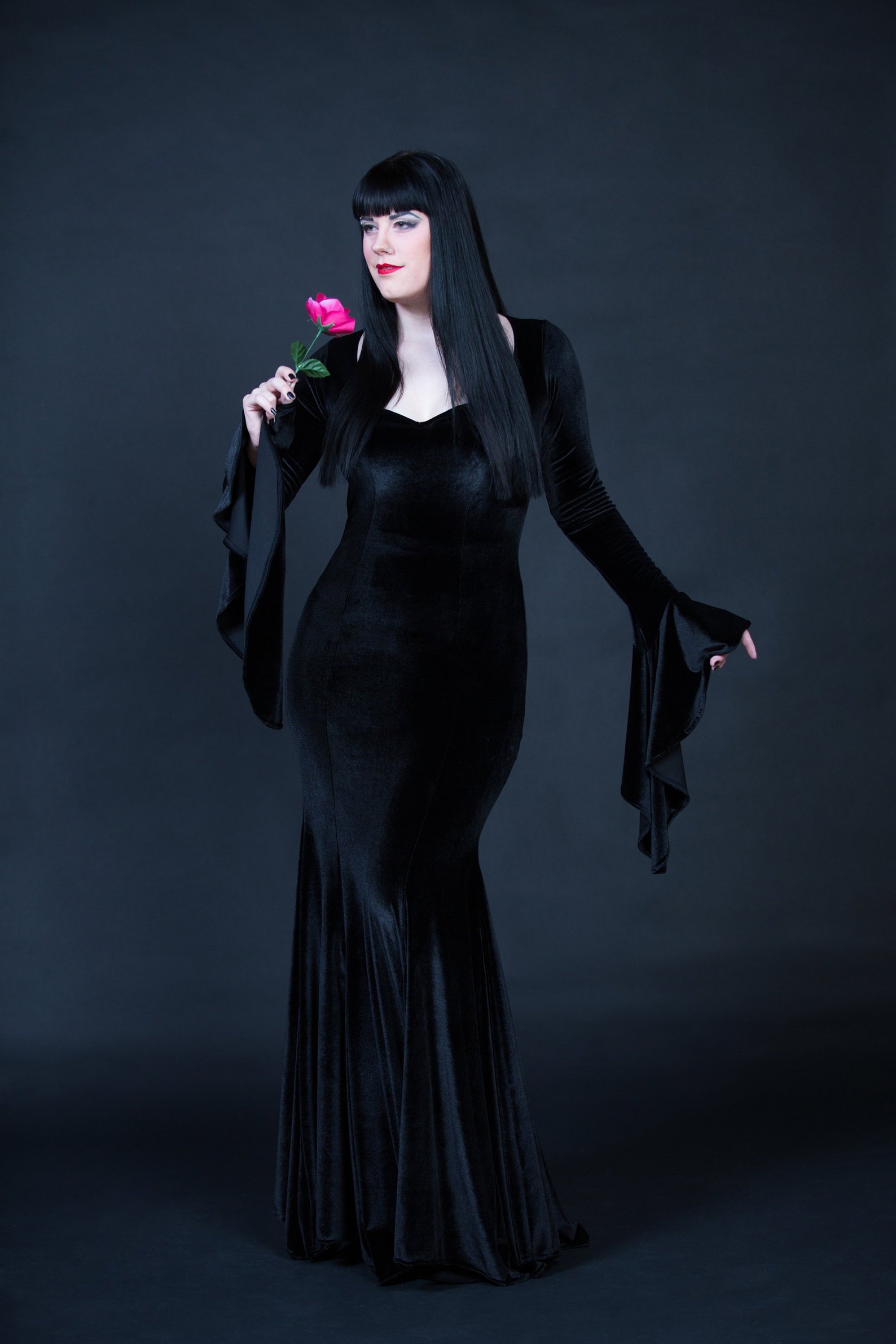 Morticia Addams Cosplay Black Velvet Dress Sexy Witch Costume Etsy UK