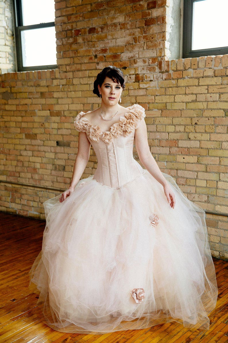 SAMPLE SALE Blush Wedding Dress Pink Fantasy Ball Gown Whimsical Fairy Tulle Skirt Corset Dress Size Medium Dress 12-16 image 2