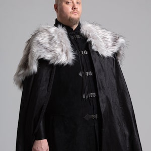 Viking Mantle Faux Fur and Silk Cape Costume Grey and Black Renissance Game of Thrones Cosplay Halloween Custom to Order Custom Color image 5
